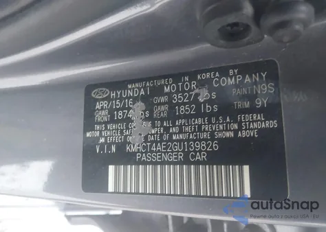 2016 Hyundai Accent Se from USA, damaged, VIN KMHCT4AE2GU139826
